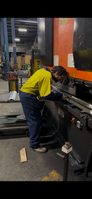 Gaga Pit Kits Australia bracket being formed on a brake press in Victoria