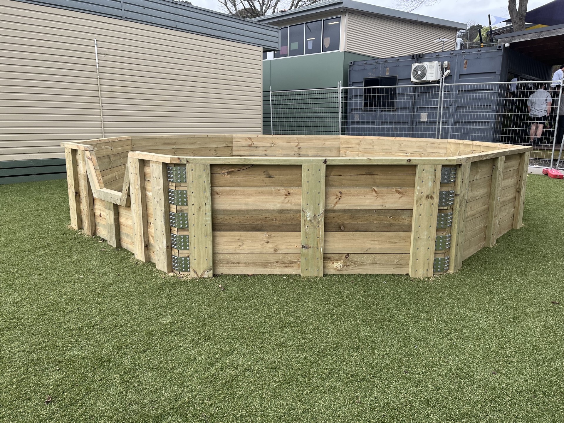 Example completed school gaga pit with no students visible; not built with Gaga Pit Kits Australia brackets