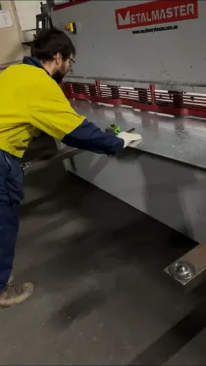 Cutting galvanised steel in the Victorian workshop