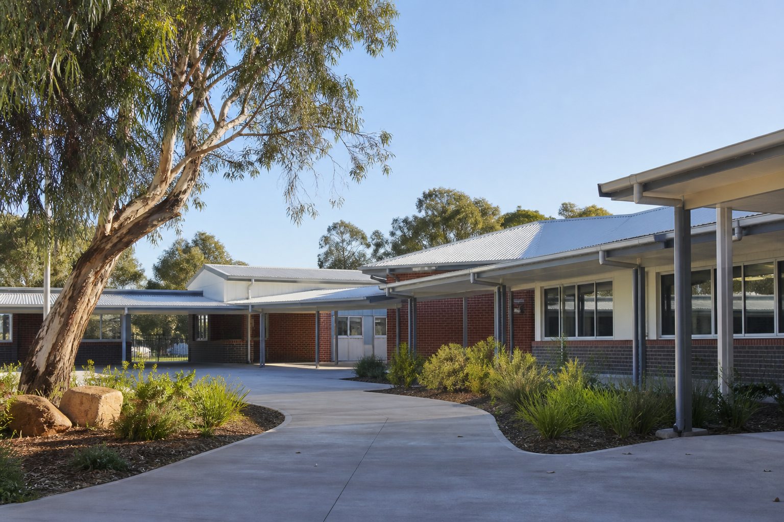 Australian primary school buildings around a landscaped courtyard